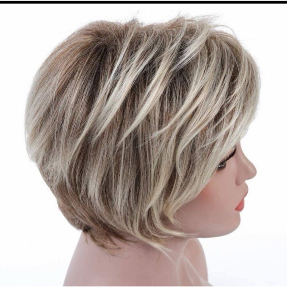 Rosastar Womens Short Bob Wig Brown Roots Blonde Ombre Highlights heat resistant